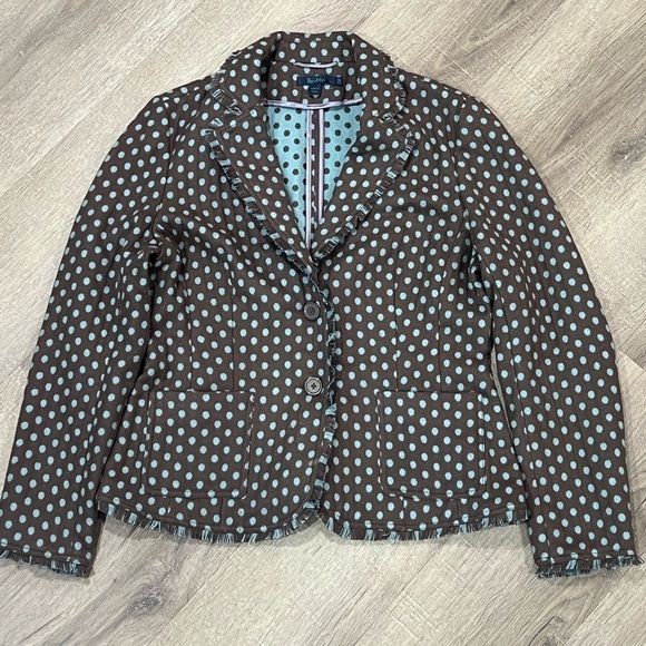 Boden Jackets & Blazers - Boden Size 14 Wool Blend Polka Dot Fringe Seam Unlined Unstructured Soft Blazer